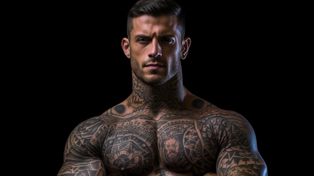 Uomo muscoloso tatuato AI generativa