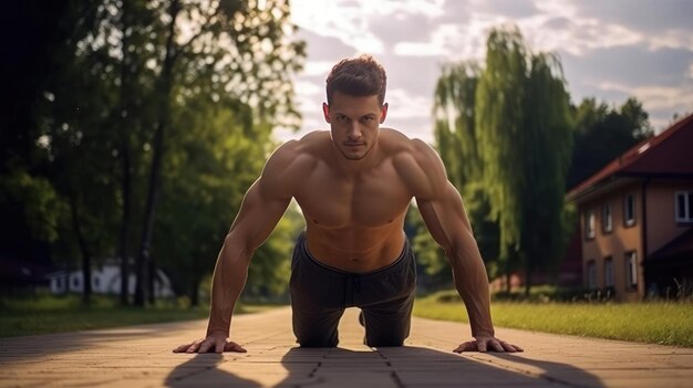 Uomo nel parco che fa sport in una giornata di sole