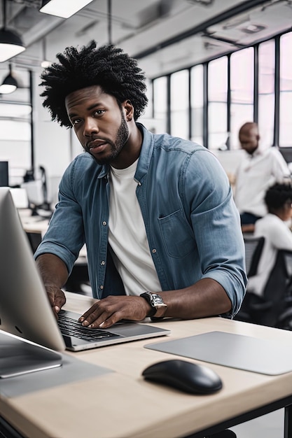 uomo nero che lavora al computeruomo nero in abiti casual che lavora al computer in ufficiouomo nero wor