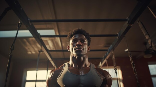 Uomo nero che si esercita in palestra