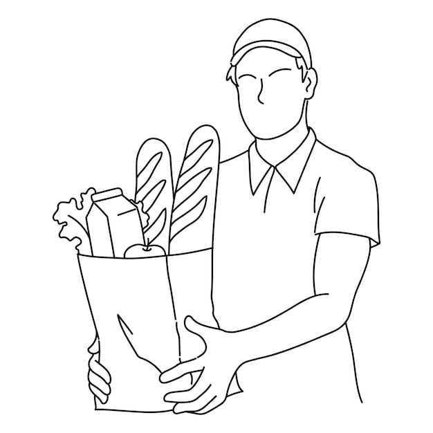 Uomo panettiere con le baguette png elemento doodle sfondo trasparente