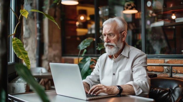 Uomo seduto a tavolo con un laptop