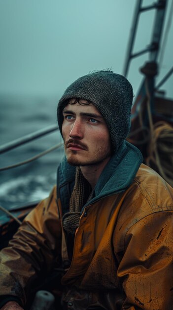 Uomo seduto su una barca nell'oceano