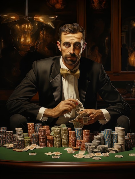 uomo serio che gioca al casinò