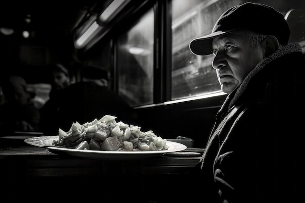 Uomo solitario in una tavola da pranzo