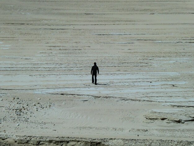 Uomo solo che cammina nelle montagne delle Ande peruviane