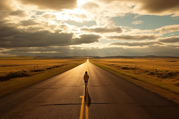 Uomo solo su una strada vuota