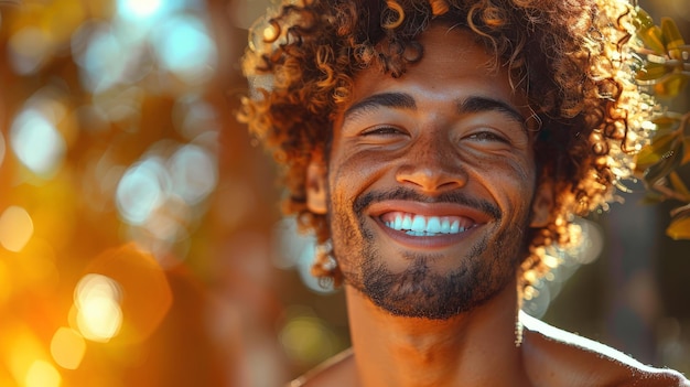 Uomo sorridente con i capelli ricci