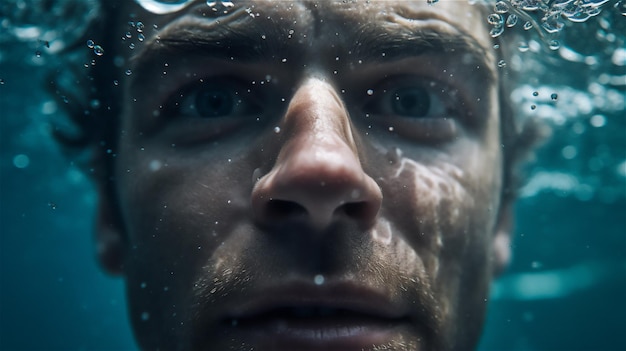 Uomo sott'acqua da vicino