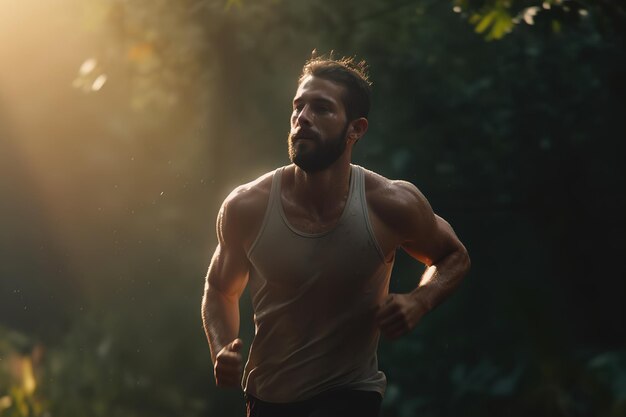 Uomo sportivo che corre al mattino