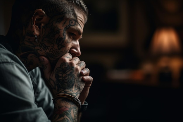 uomo tatuato ritratto da vicino