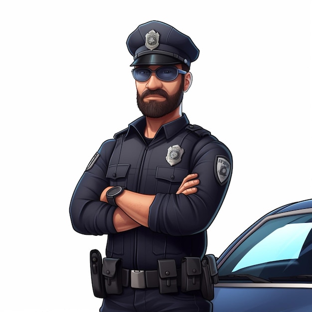 Uomo ufficiale di polizia 2d cartone animato illustrato su sfondo bianco