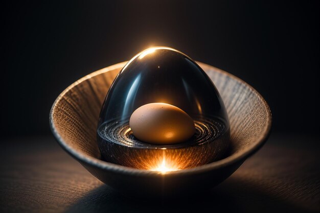 Uova all'interno di una palla di vetro sul desktop sotto la luce naturale close-up sfondo carta da parati creativa