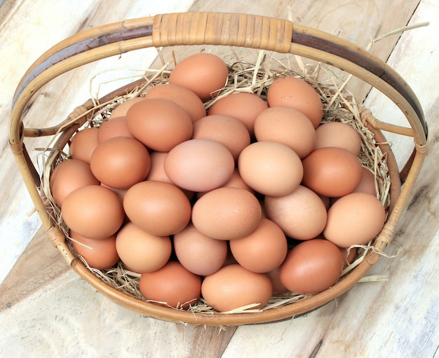 Uova / cestino con uova in paglia