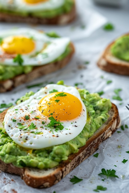 Uova di avocado uova tostate su pane tostato con avocado spuntino sano o colazione con IA generativa