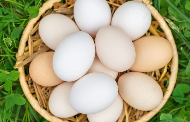 Uova di gallina fatte in casa in un cestino