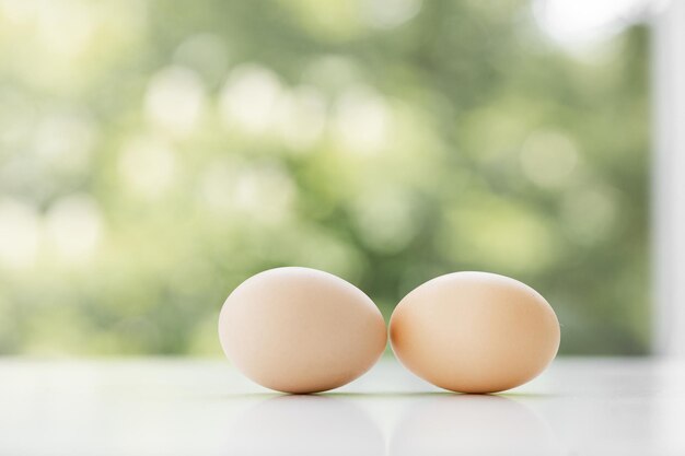 uova di gallina marroni su sfondo verde della natura