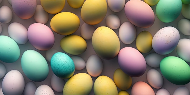 Uova di Pasqua colorate Banner di Pasqua uova dipinte colorate Uova di Pasqua in un cesto Concetto minimo Sfondo di Pasqua