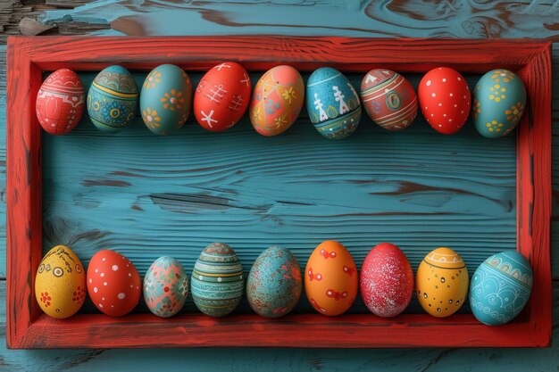 Uova di Pasqua colorate di legno costituiscono una cornice