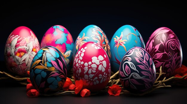 uova di Pasqua colorate dipinte a mano in stile antico con fiori