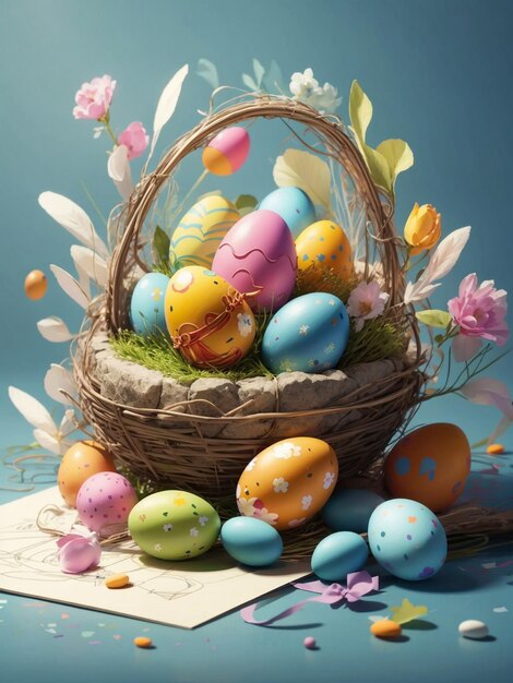 Uova di Pasqua colorate e carine nel cesto