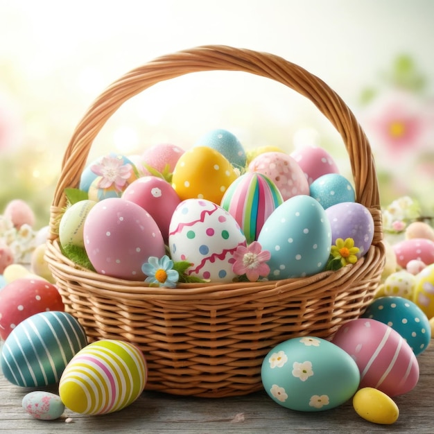 Uova di Pasqua colorate in un cesto festivo