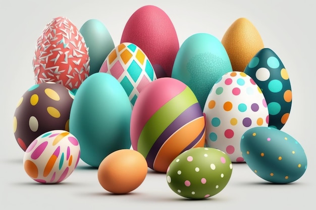 Uova di pasqua colorate perfettamente costruite isolate su uno sfondo bianco