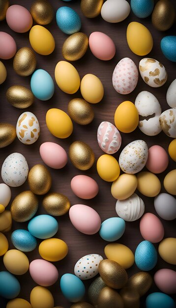 Uova di Pasqua colorate su fondo in legno Buona Pasqua