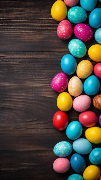 Uova di Pasqua colorate su una tavola di legno