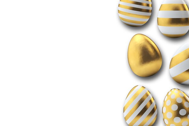 Uova di Pasqua con motivo oro su sfondo bianco Rendering 3D