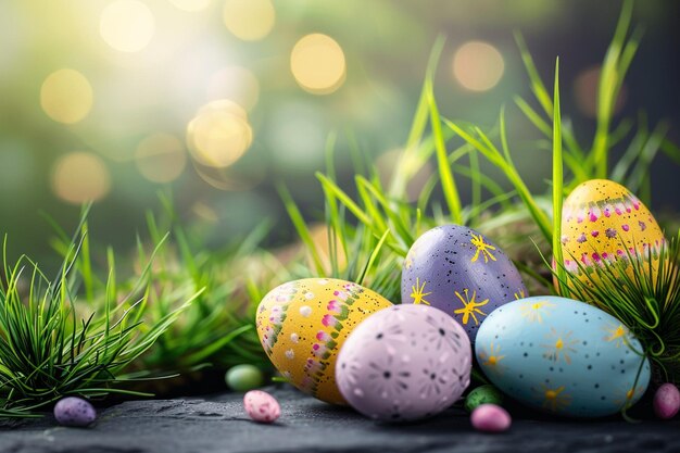 Uova di Pasqua di diversi colori sul tavolo