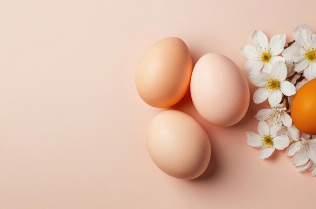 Uova di Pasqua e fiori su uno sfondo di pescozzo