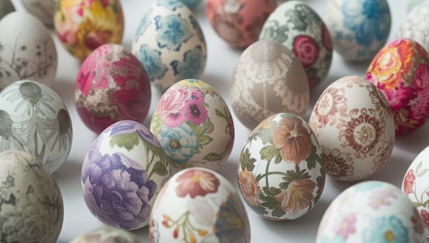 Uova di Pasqua floreali dipinte a mano Decorazioni per le vacanze di primavera