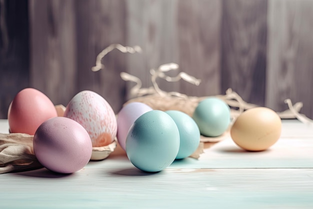 Uova di Pasqua in pastello e colore su uno sfondo con spazio per il testo