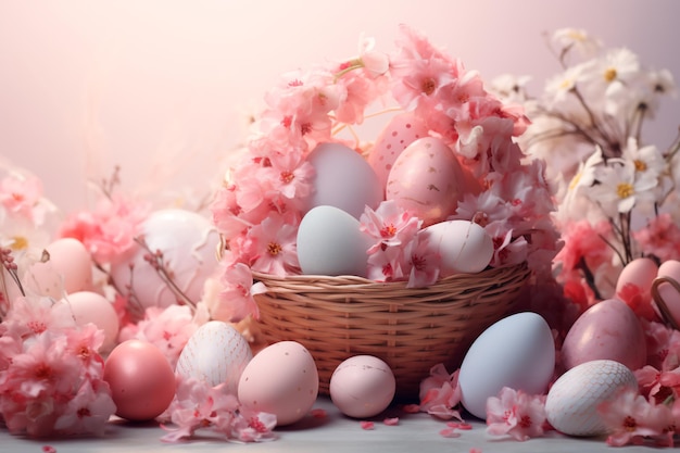 Uova di Pasqua in un nido su un tavolo di legno Sfondo di Pasqua Festa cristiana
