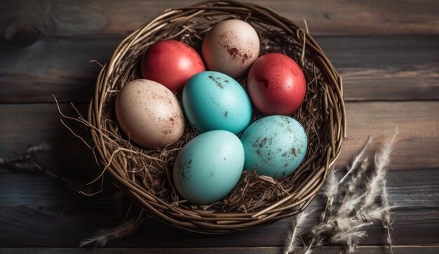 Uova di Pasqua multicolori nel cesto