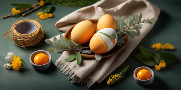 Uova di Pasqua natura morta vacanze primavera Biglietto d'auguri per banner di sfondo