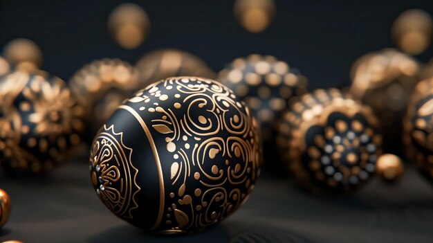 uova di Pasqua nere con ornamenti d'oro su sfondo nero Buon design di Pasqua