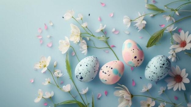 Uova di Pasqua pastello con fiori di primavera