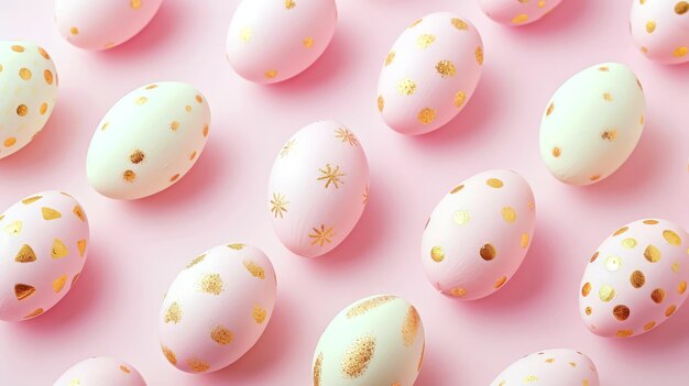 Uova di Pasqua su uno sfondo rosa chiaro generato dall'AI