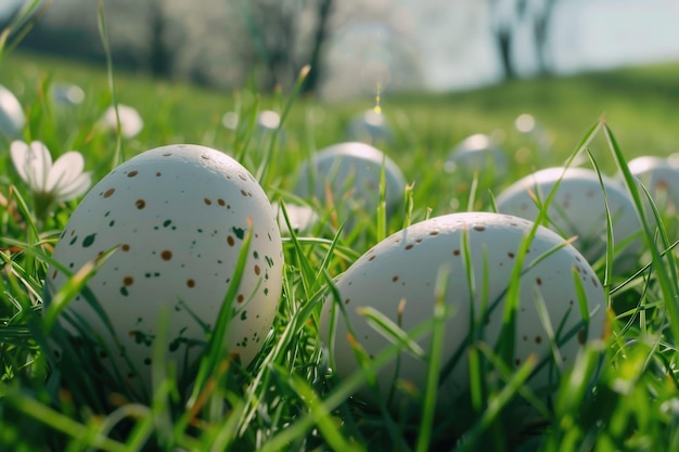 Uova di Pasqua sullo sfondo dell'erba del prato