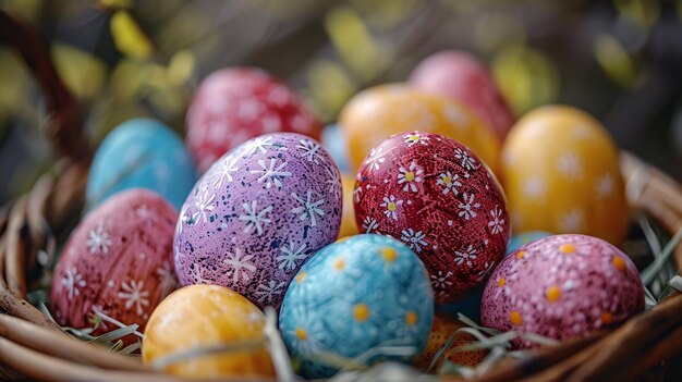 Uova di Pasqua vivaci disposte in un cesto