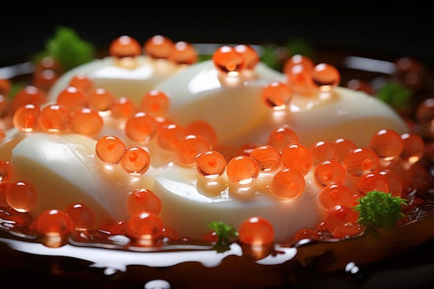 Uova di salmone vibrante fetta di cibo Generate Ai