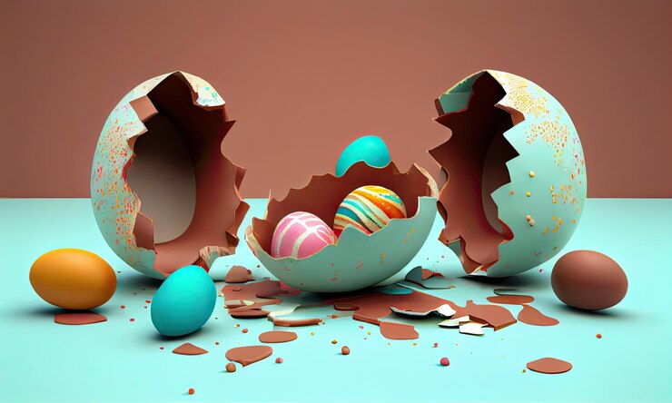 Uova dipinte creative in cioccolato rotto buona pasqua AI generativa