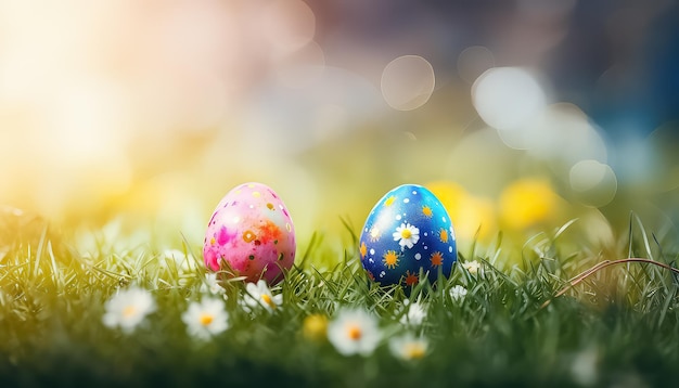 Uova dipinte sull'erba concetto di Pasqua