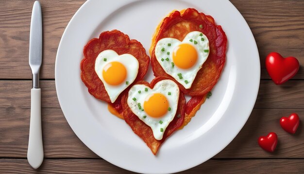 Uova fritte a forma di cuore per una colazione romantica