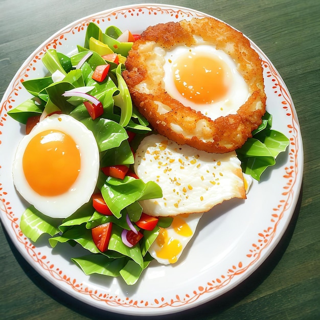 Uova fritte con pancetta e verdure