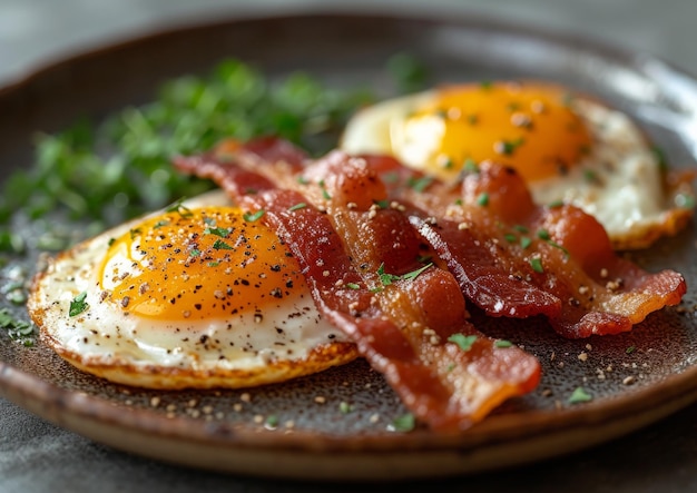 Uova fritte e pancetta sul piatto