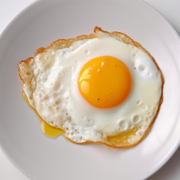 uova fritte su un piatto bianco sfondo neutro di scarsa qualità