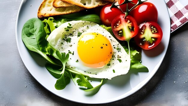 Uova fritte su un piatto con insalata